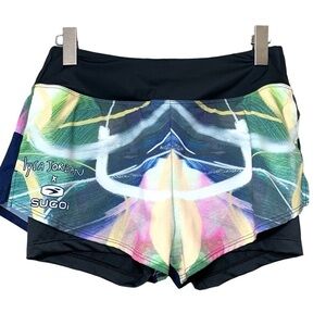 SUGOI X Lysa Jordan Blue Athletic Bike Shorts Double-Layered Colorful Sz S Sport